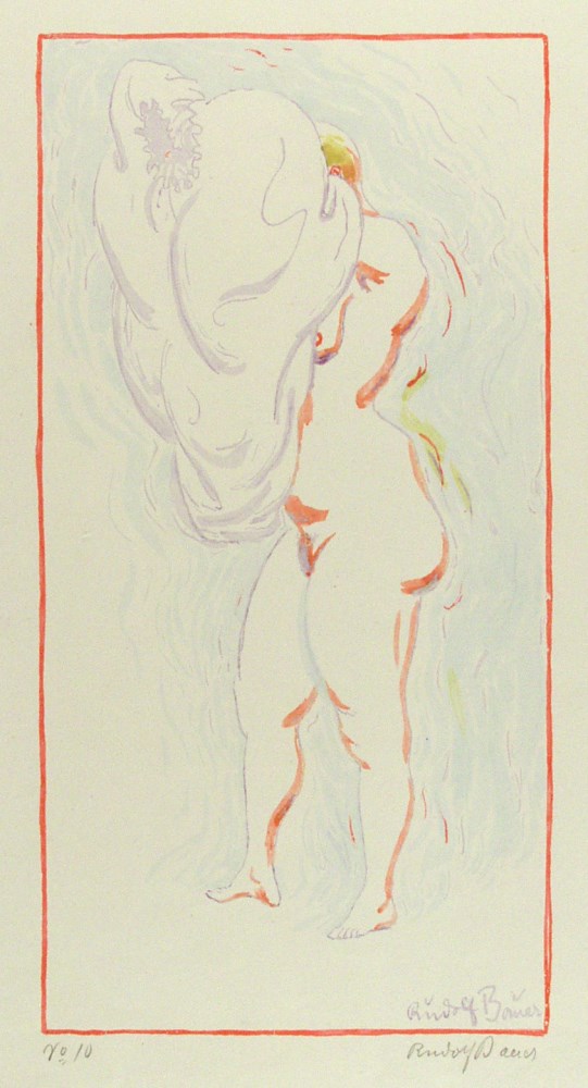 Lot #464: RUDOLF BAUER - Nude Dressing - Color lithograph