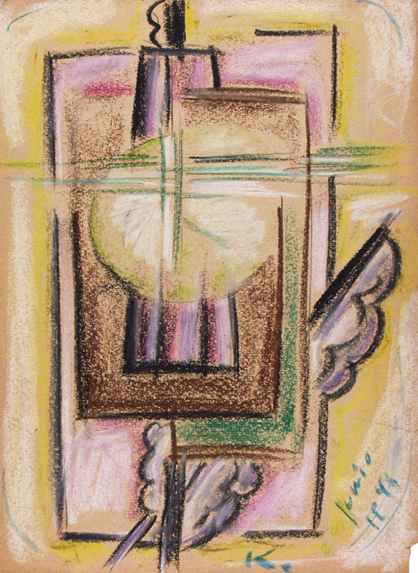 Lot #454: JALED MUYAES - Non-Objective Composition #22 - Color crayon drawing