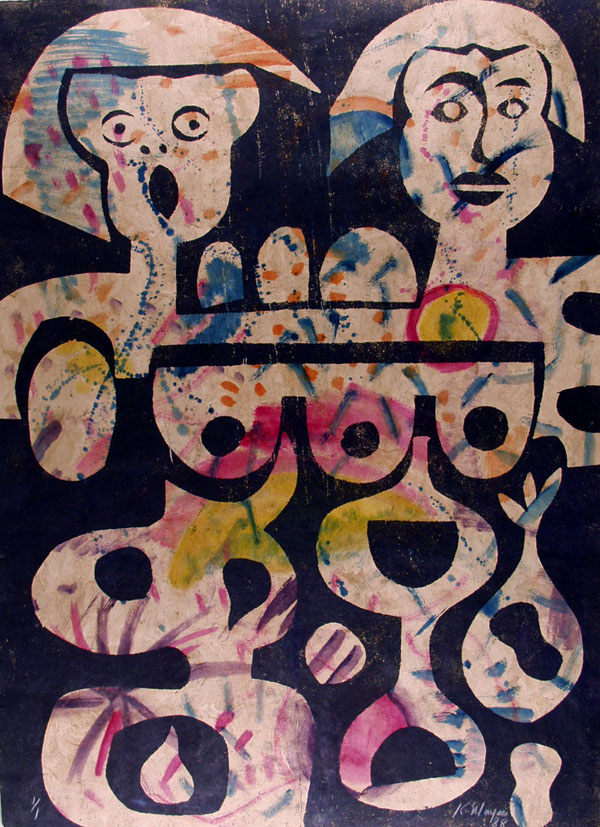 Lot #1522: KARIMA MUYAES - Amantes Azules - Color stencil monoprint