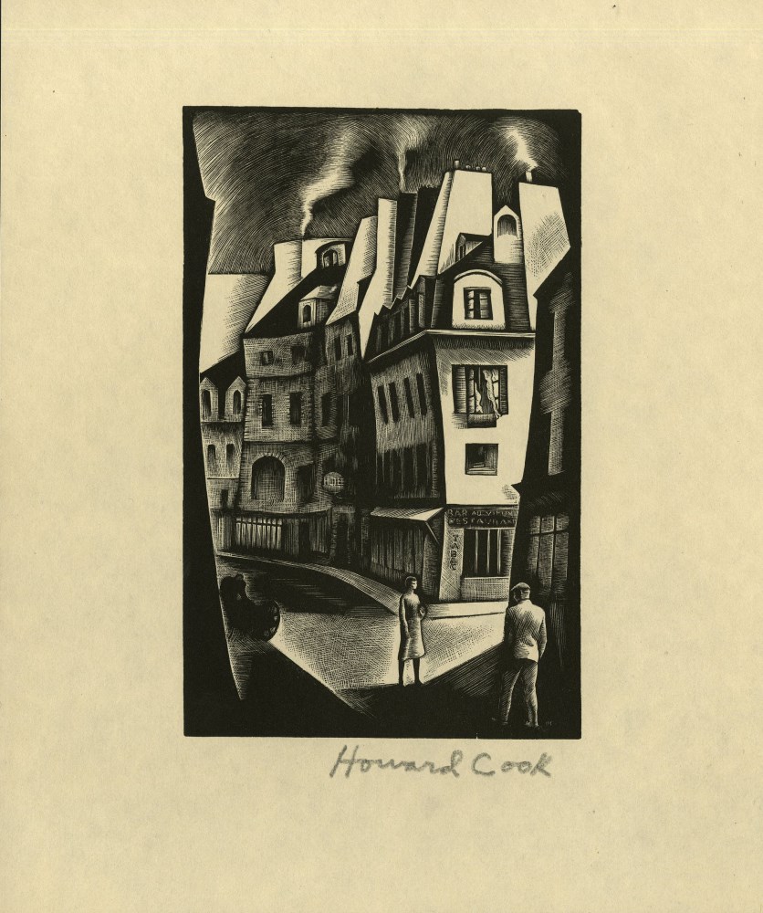 Lot #500: HOWARD COOK - Paris Street - Wood engraving