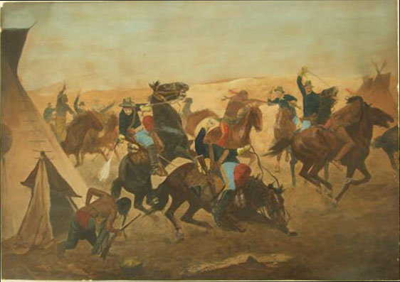 Lot #28: CHARLES SCHREYVOGEL - Attack at Dawn - Original hand-finished color lithograph