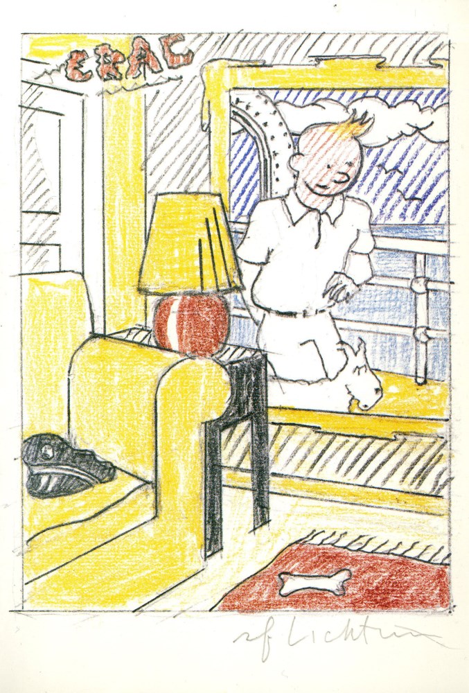 Lot #1785: ROY LICHTENSTEIN - Interior with Painting of Tintin (Tintin in the New World) - Color offset lithograph