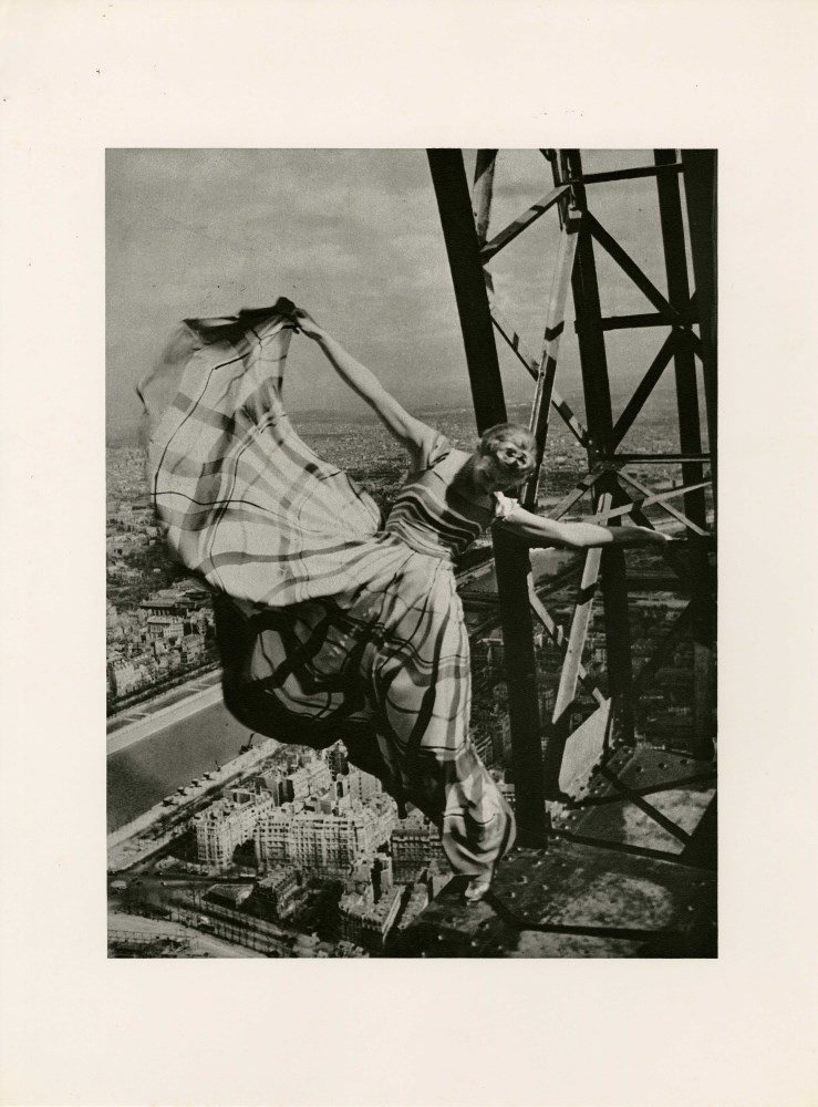 Lot #349: ERWIN BLUMENFELD - Lisa Fonssagrives on the Eiffel Tower - Original photogravure