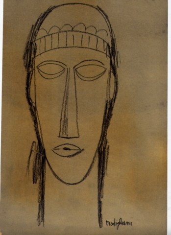 Lot #2137: AMEDEO MODIGLIANI [d'après] - Tete de Cariatide IV - Original pencil drawing
