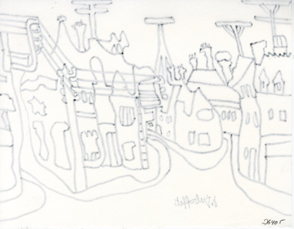 Lot #2695: JEAN DUBUFFET [d'après] - Village aux antennes - Original drawing (black marker)