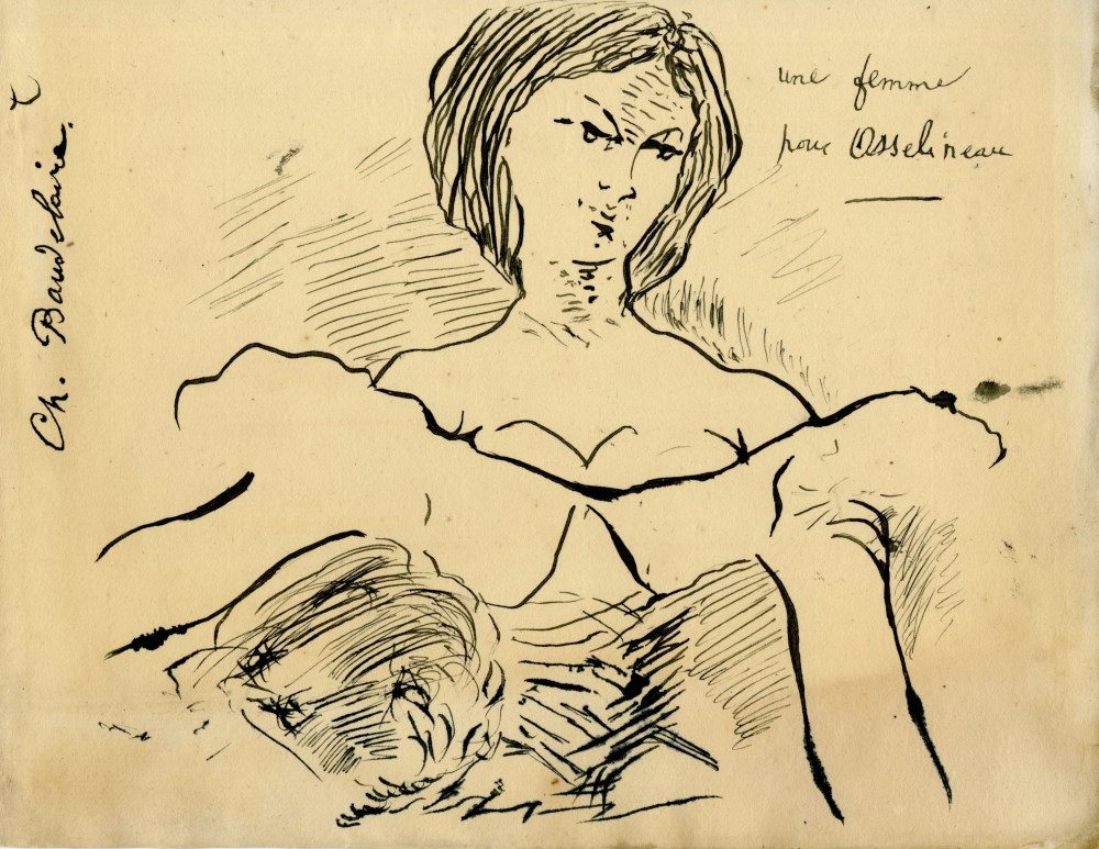 Lot #2116: CHARLES BAUDELAIRE [imputée] - Study for 'Portrait de Jeanne Duval' - Original pen and ink drawing