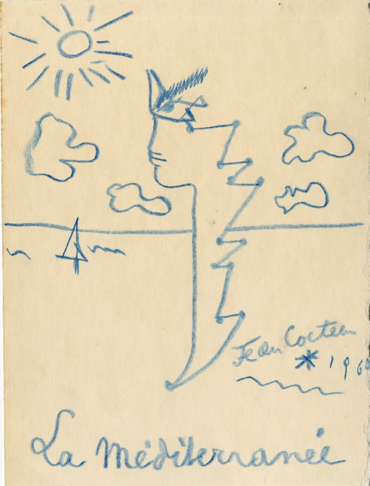 Lot #1935: JEAN COCTEAU [d'apres] - La Mediterranee - Original color wax pencil drawing