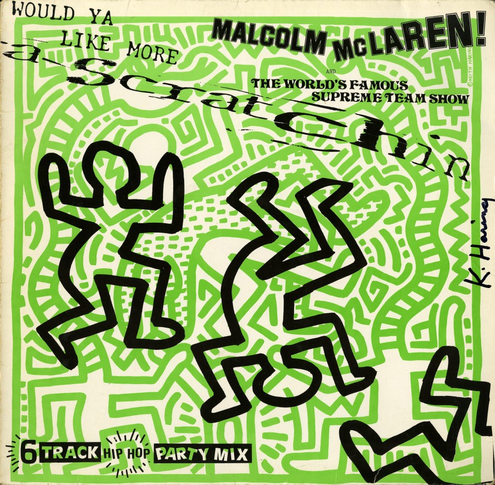 Lot #2398: KEITH HARING - Malcolm McLaren: Would Ya Like More Scratchin' - Original color offset lithograph