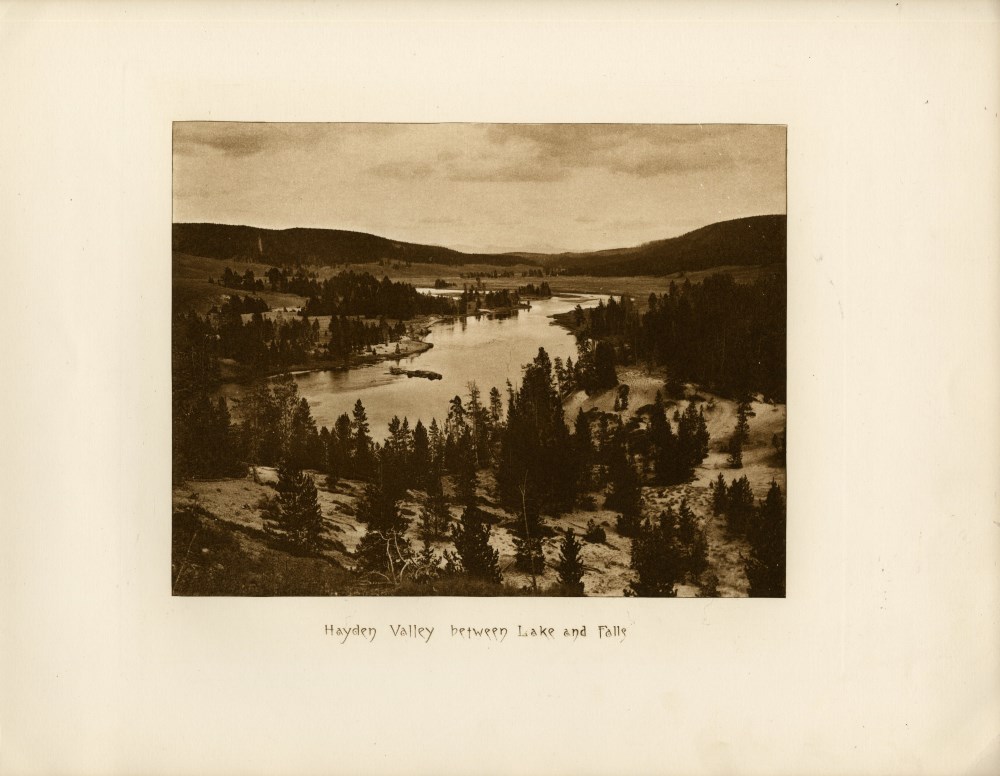 Lot #2217: FRANK JAY HAYNES - Hayden Valley between Lake and Falls - Original sepia-toned vintage photogravure