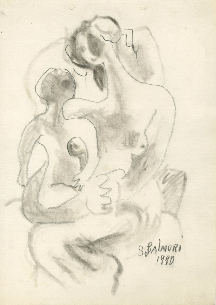 Lot #1896: SANTOS BALMORI - Mujer con el Niño - Charcoal drawing