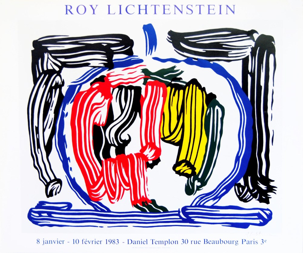 Lot #845: ROY LICHTENSTEIN - Brushstroke Still Life with Apple [variation #1] - Color offset lithograph