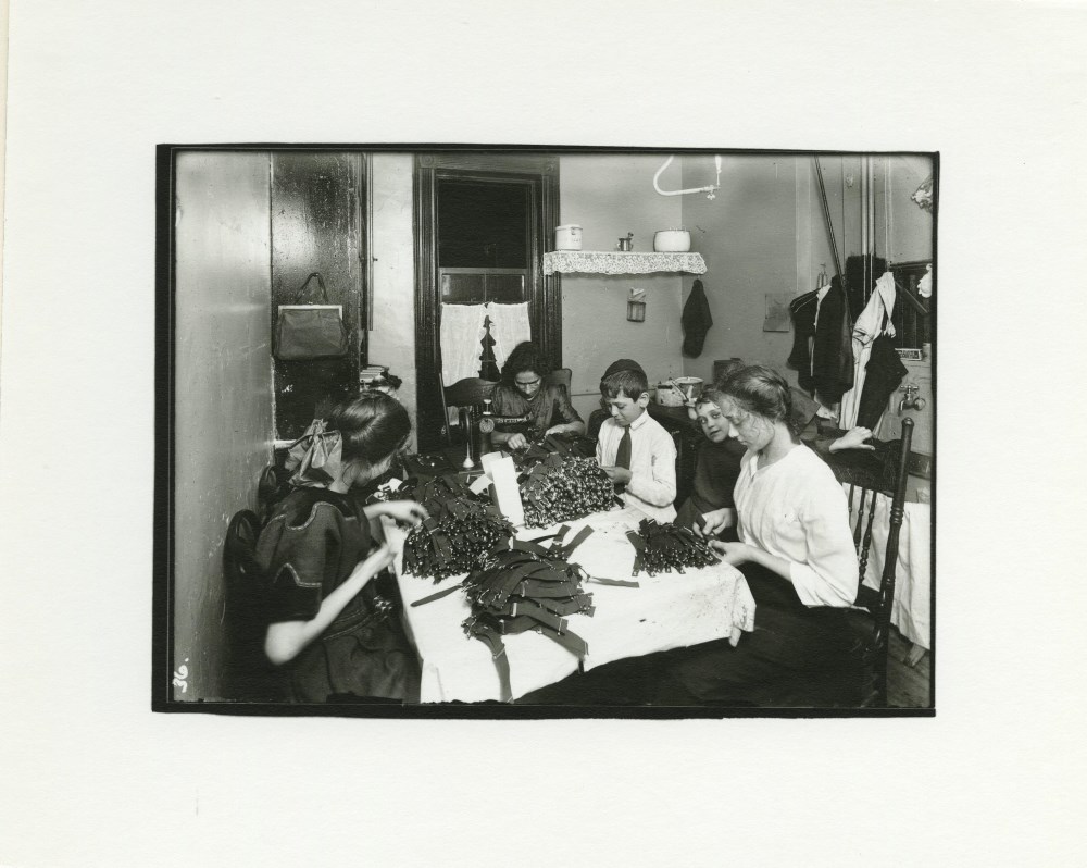 Lot #2248: LEWIS HINE - Homework (Making Garters), Adolescents - Silver gelatin print