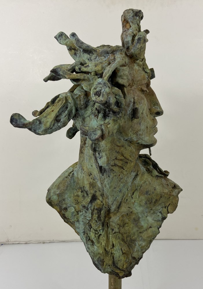 Lot #2538: JAVIER MARIN [d'après] - Cabeza Grande Pestanas - Bronze sculpture with light verdigris-type patina