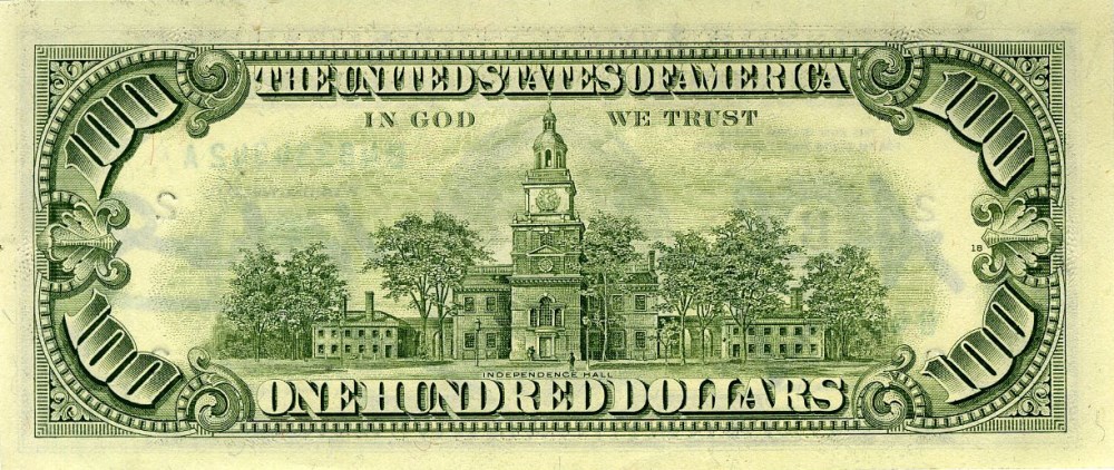Lot #1228: ANDY WARHOL - One Hundred Dollar Franklin - Color engraving and letterpress