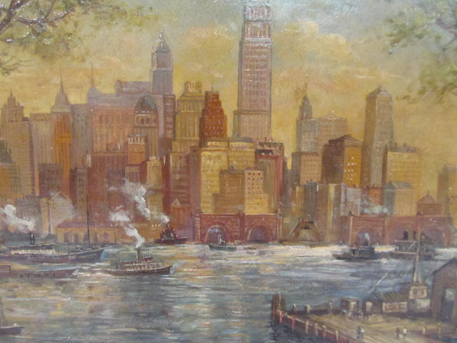 Lot #441: C. C. COOPER - New York City from the Dock - Oil on panel