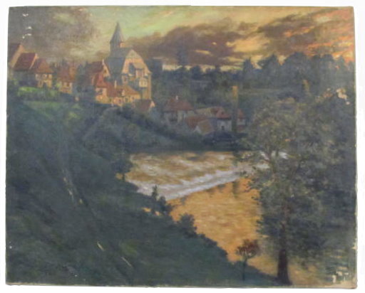 Lot #2694: GEORGES PLASSE - Village au bord du fleuve - Oil on canvas