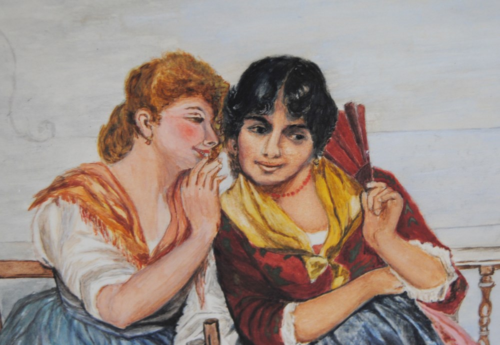 Lot #2504: H. V. LENAU - The Suitor - Gouache and watercolor on paper
