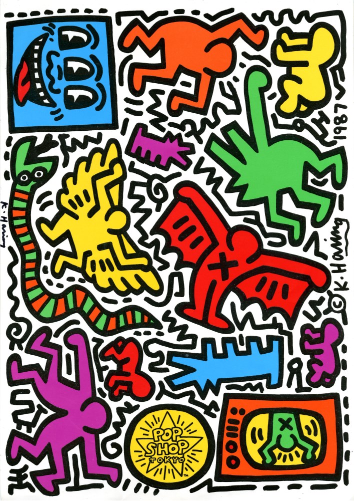 Lot #528: KEITH HARING - Pop Shop Tokyo Sticker Sheet - Color offset lithographic printing