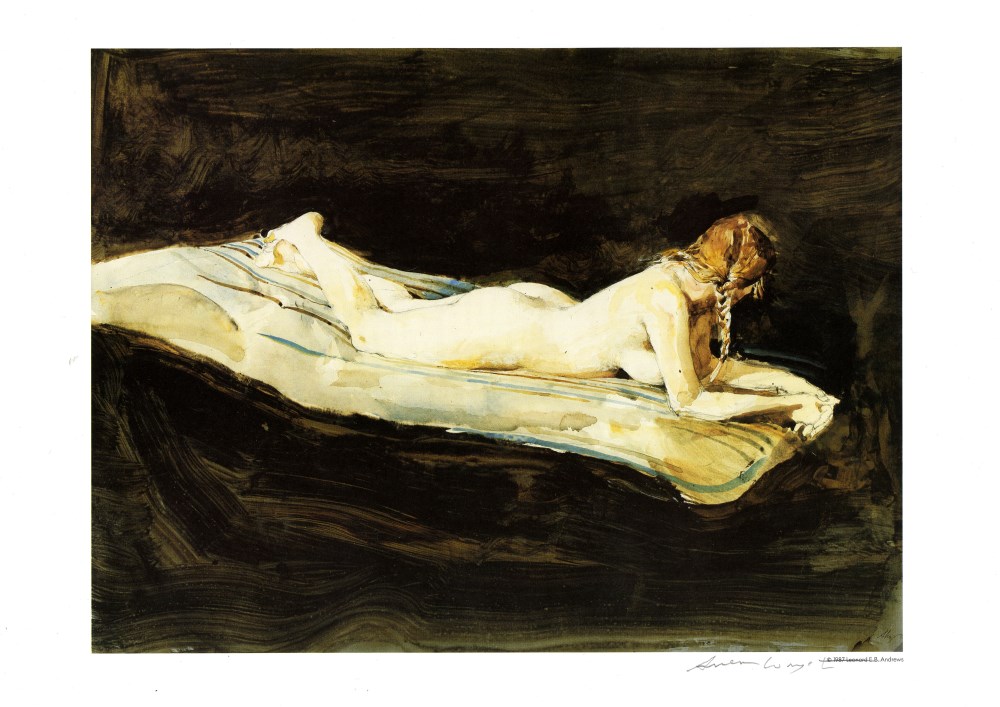 Lot #1024: ANDREW WYETH - Helga, Nude - Color offset lithograph