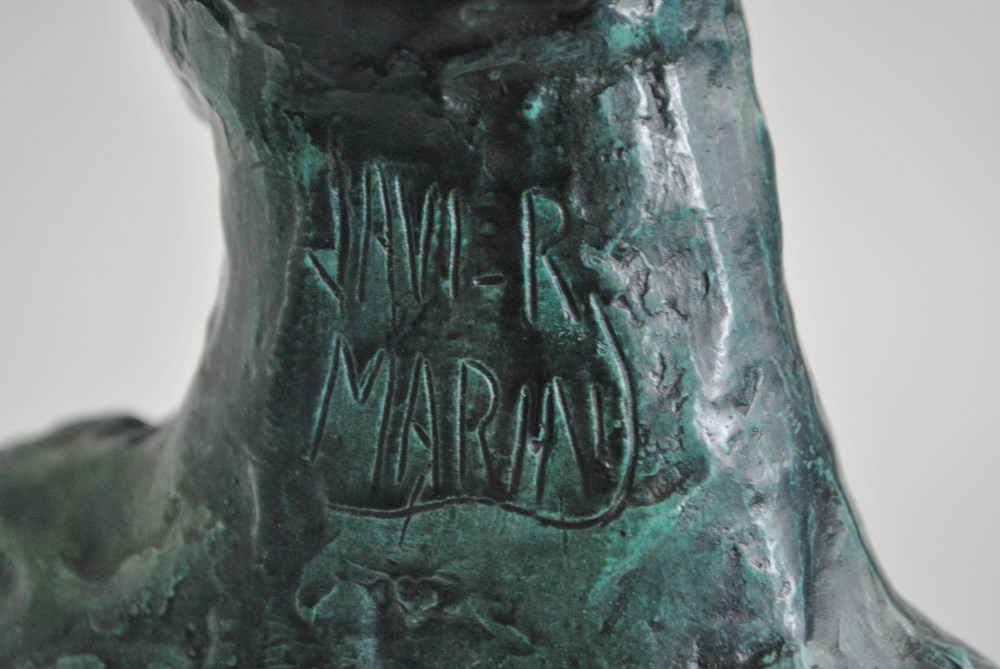 Lot #2569: JAVIER MARIN [d'après] - Hombre con Cola de Caballo - Bronze sculpture with turquoise and black patina