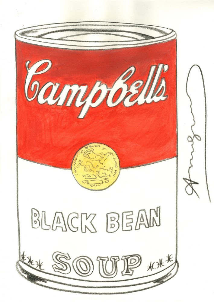 Lot #1396: ANDY WARHOL - Campbell's Black Bean Soup - Watercolor & pencil on paper