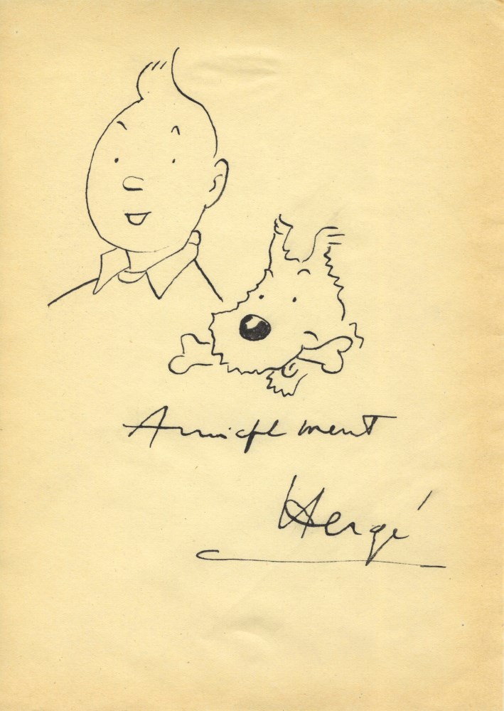 Lot #2100: HERGE [d'après] - Snowy & Tintin - Ink drawing on paper