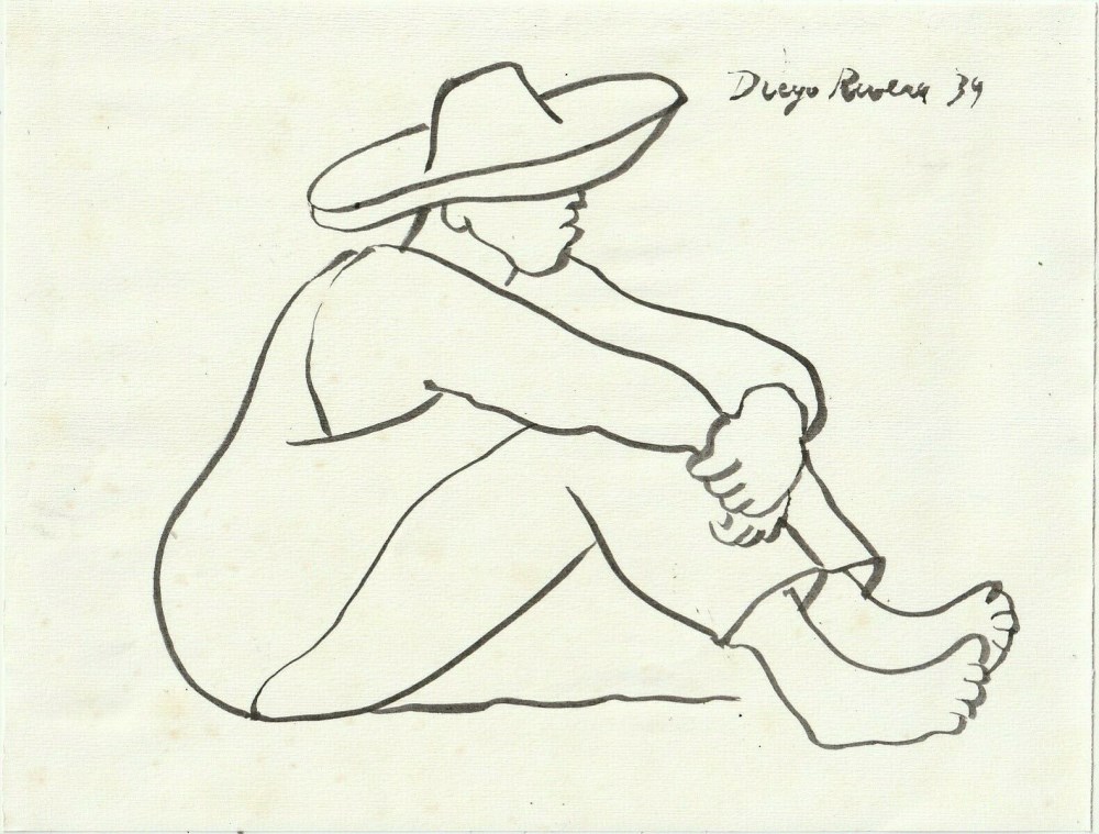 Lot #672: DIEGO RIVERA - Trabajador Descansando - Pen and ink drawing on paper