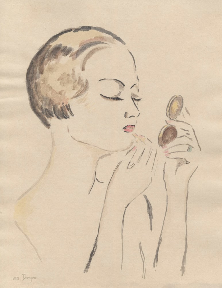 Lot #1858: KEES VAN DONGEN [imputée] - Maquillage à Deauville - Watercolor on paper