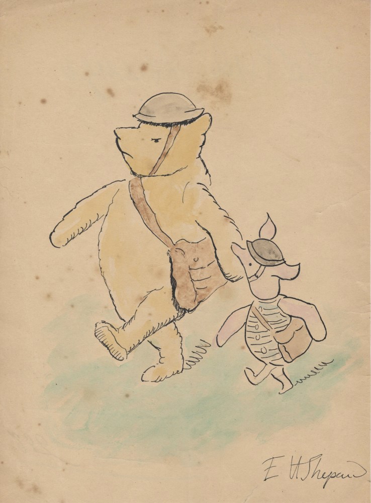 Lot #2241: E(RNEST) H(OWARD) SHEPARD [imputée] - Winnie the Pooh and Piglet - Watercolor and pen drawing on paper
