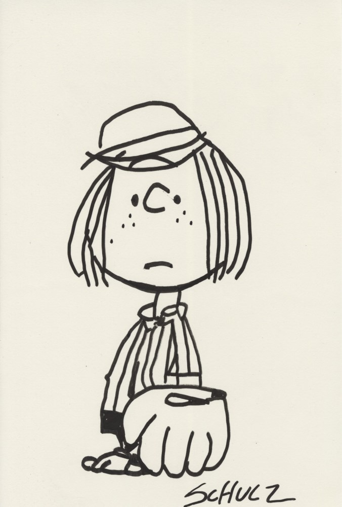 Lot #1257: CHARLES SCHULZ - Peppermint Patty Playing Baseball - Marker drawing on paper
