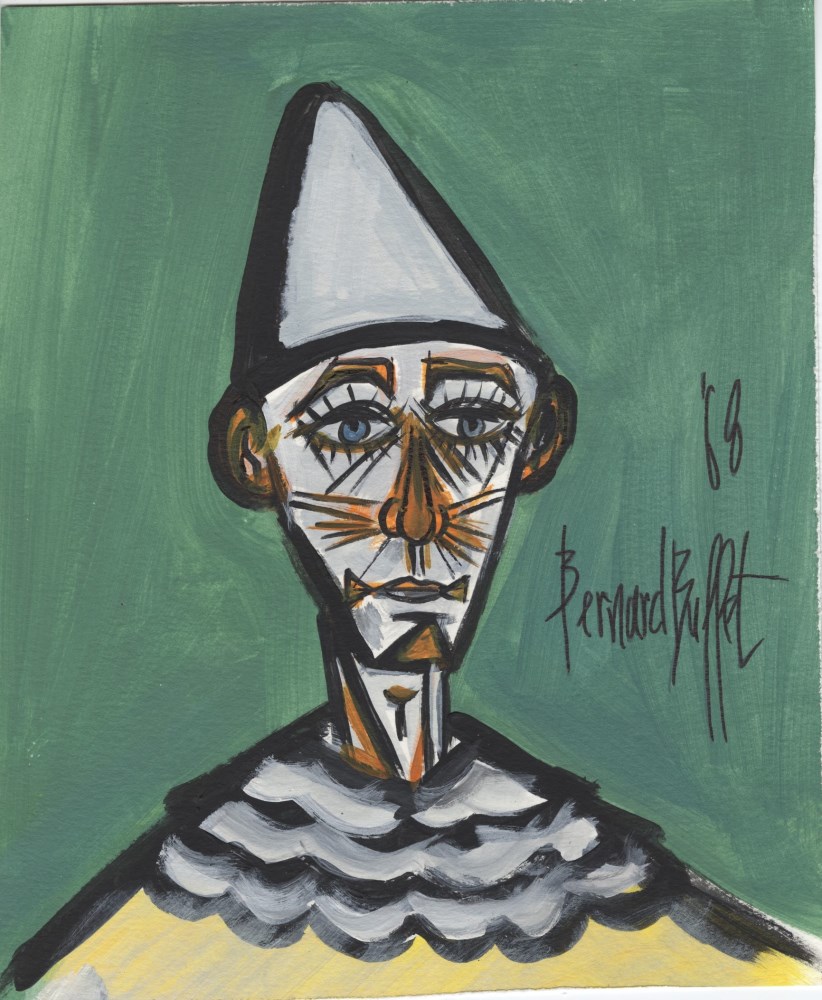 Lot #1617: BERNARD BUFFET [imputée] - Clown au chapeau pointu - Oil on paper