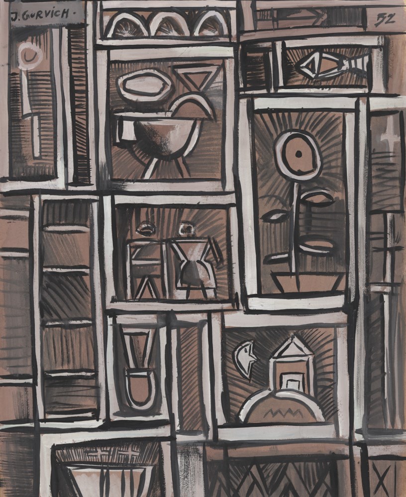 Lot #128: JOSE GURVICH - Constructivo - Gouache and watercolor drawing on paper