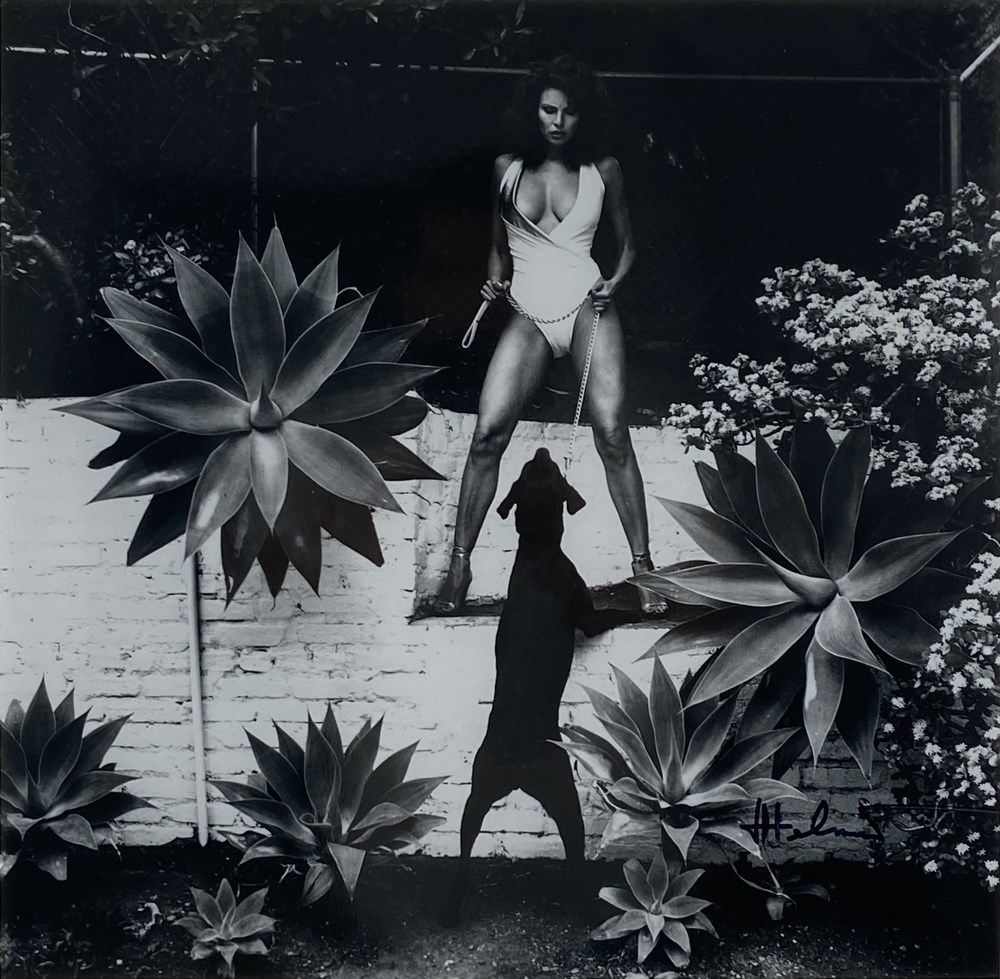 Lot #1296: HELMUT NEWTON - Raquel Welch in Her Backyard, Beverly Hills - Original vintage photolithograph