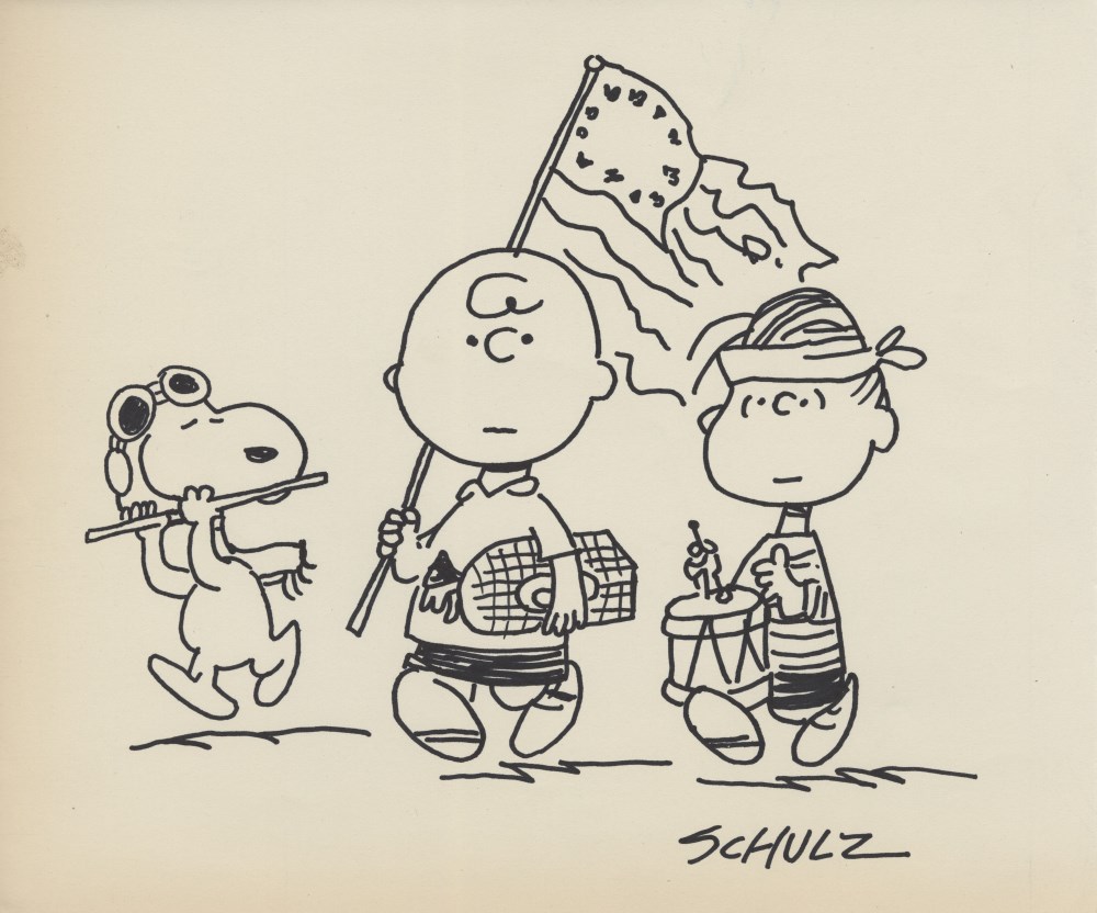 Lot #2541: CHARLES SCHULZ - Charlie, Linus, and Snoopy - Marker drawing on paper