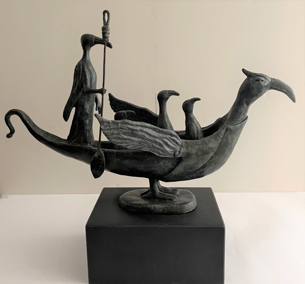 Lot #657: LEONORA CARRINGTON [imputée] - The Ship of Cranes - Bronze sculpture with dark turquoise patina