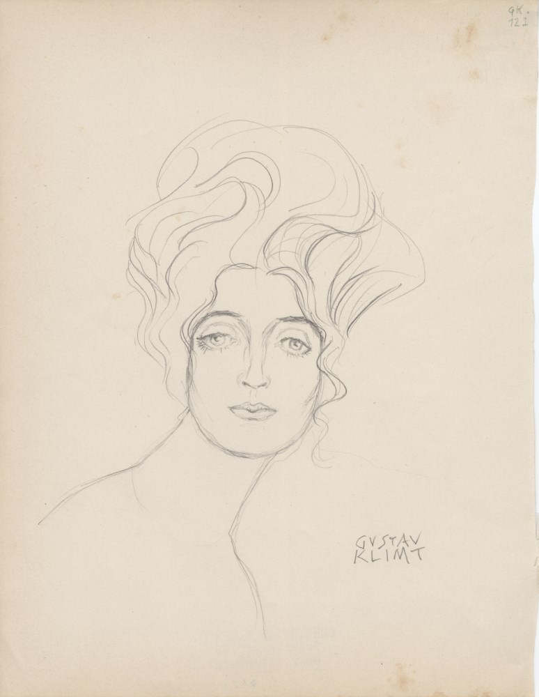Lot #536: GUSTAV KLIMT - Porträt einer Frau - Pencil drawing on paper