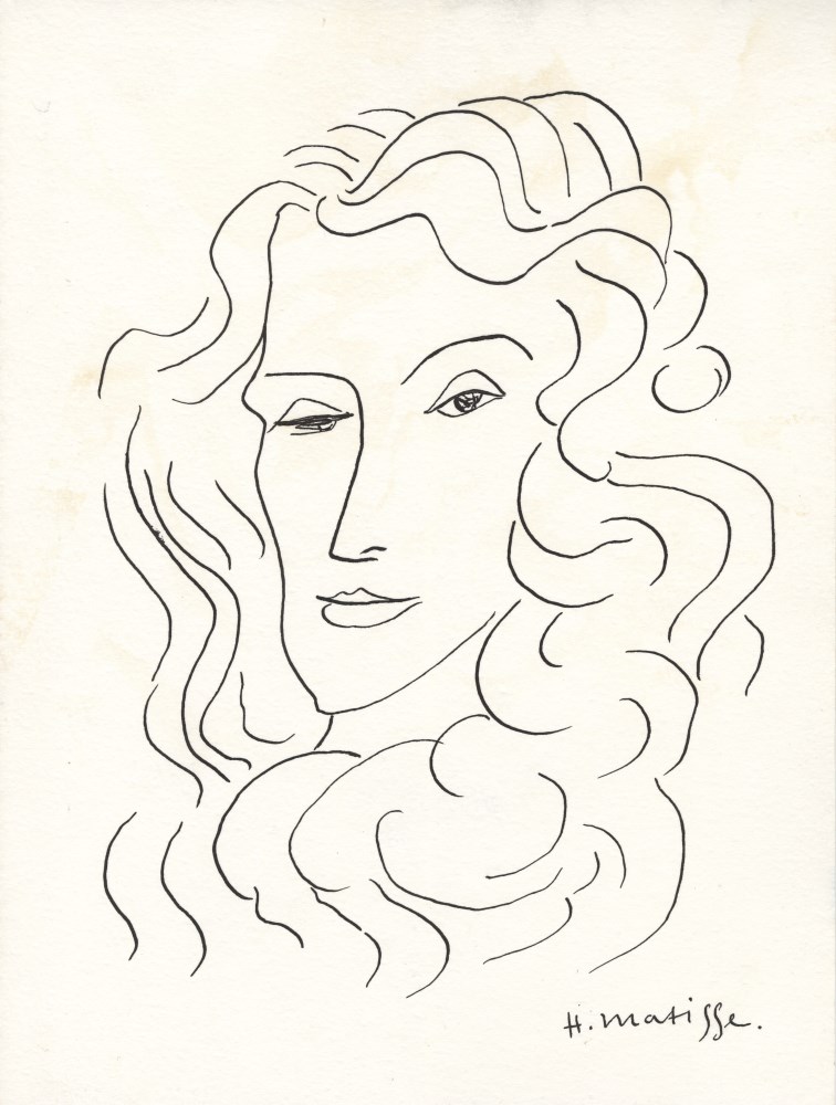 Lot #2138: HENRI MATISSE [imputée] - Tête de dame - Pen and ink drawing on paper