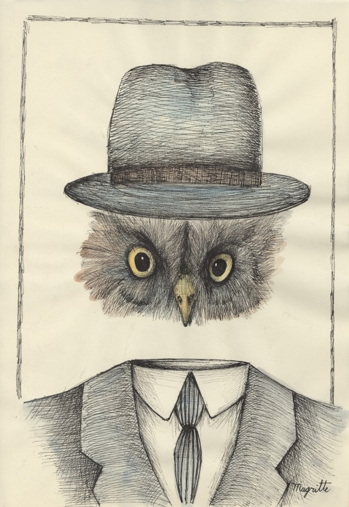 Lot #1757: RENE MAGRITTE [imputée] - Hibou - Watercolor and ink drawing on paper