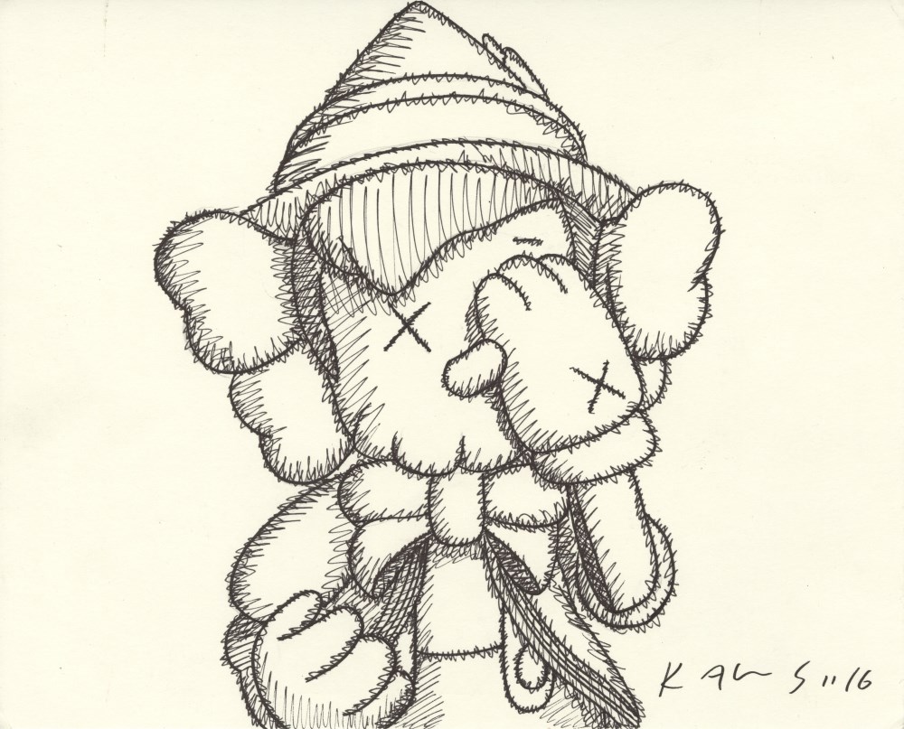Lot #1267: BRIAN DONNELLY [KAWS] - Pinocchio - Original pen drawing
