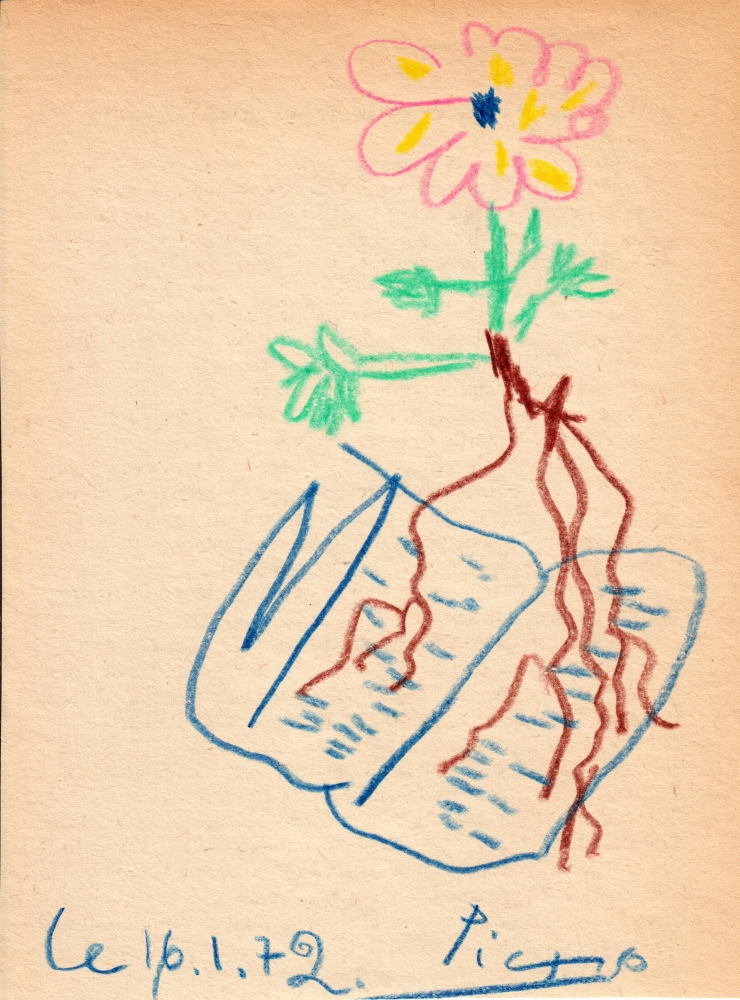 Lot #2717: PABLO PICASSO - Fleur reprsentant le florilge littraire - Color pencil drawing on paper