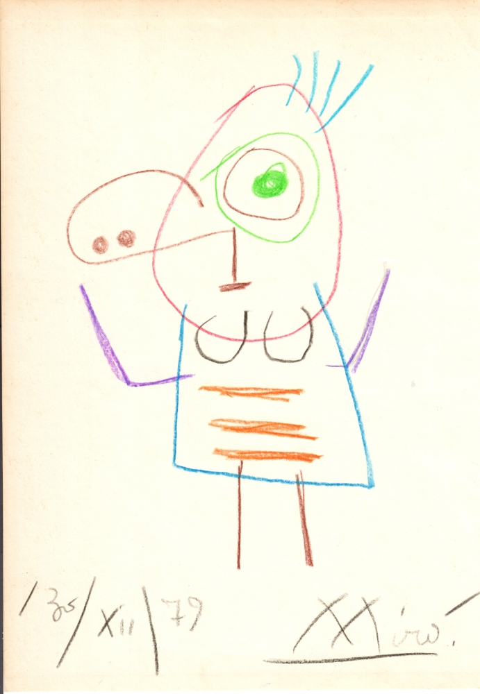 Lot #2719: JOAN MIRO - Portrait of a Woman - Color pencils drawing on paper