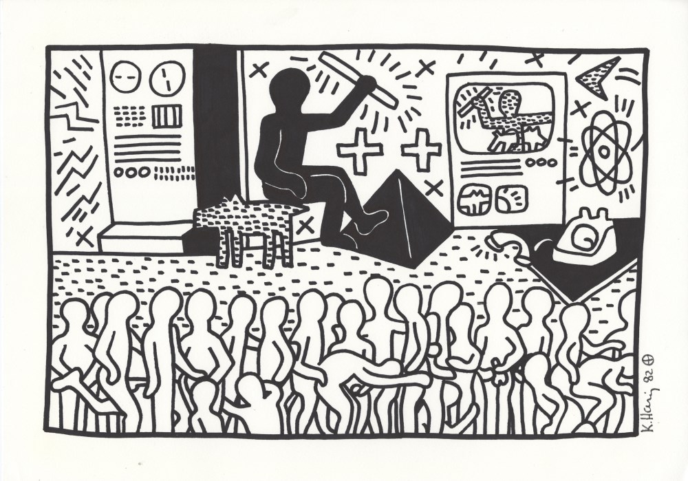 Lot #162: KEITH HARING - Dynasty - Original black marker drawing on paper