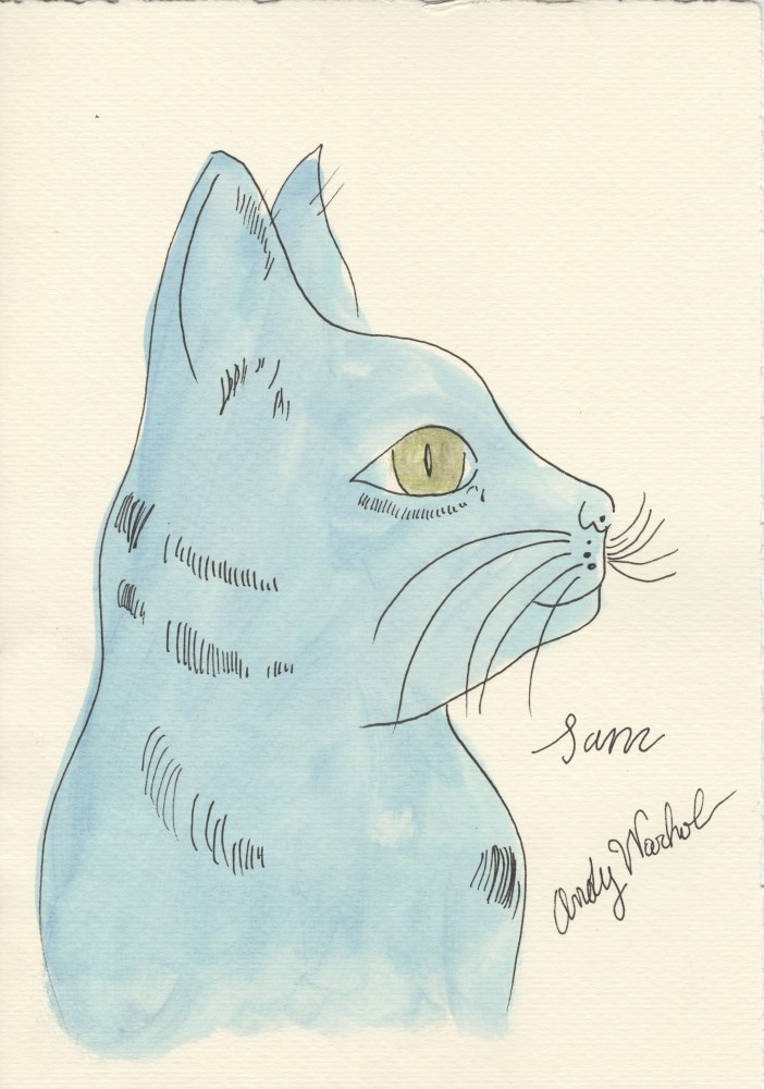 Lot #1228: ANDY WARHOL - One Blue Pussy - Original watercolor and ink drawing