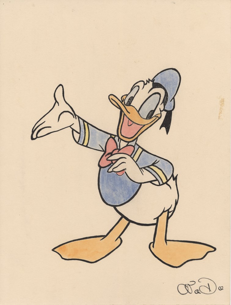 Lot #927: WALT DISNEY - Donald Duck - Ink and watercolor drawing on paper
