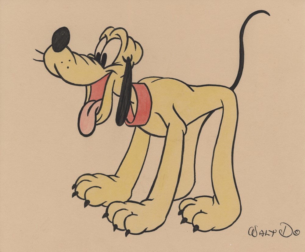 Lot #477: WALT DISNEY - Pluto - Ink and watercolor drawing on paper