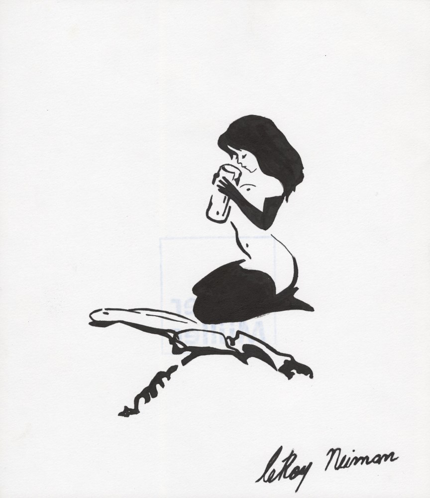 Lot #972: LEROY NEIMAN - Femlin Uncorked It - Ink drawing on paper